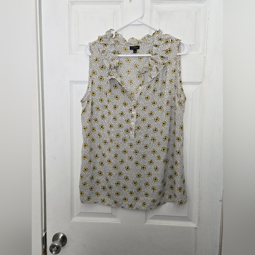 Talbots White and Yellow Floral Blouse